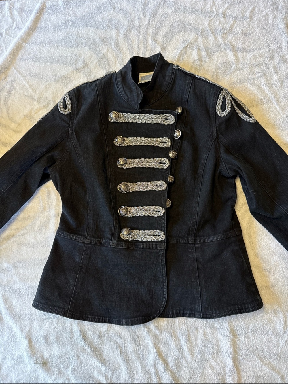 DG2 by Diane Gilman Black Military-Style Blazer with Silver Braid